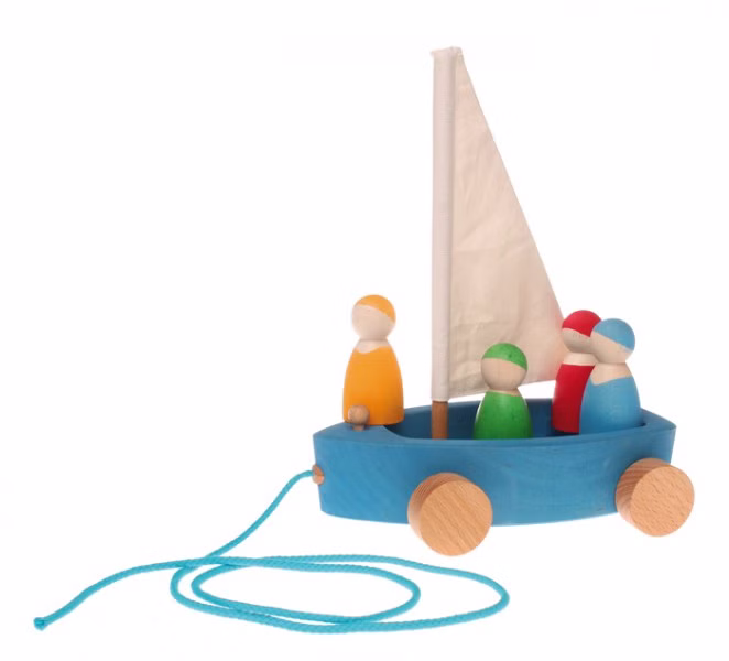 Strandsegler mit 4 Männchen aus Lindenholz, Grimm's Strandsegler mit 4 Männchen aus Lindenholz, Grimm'src sb rt