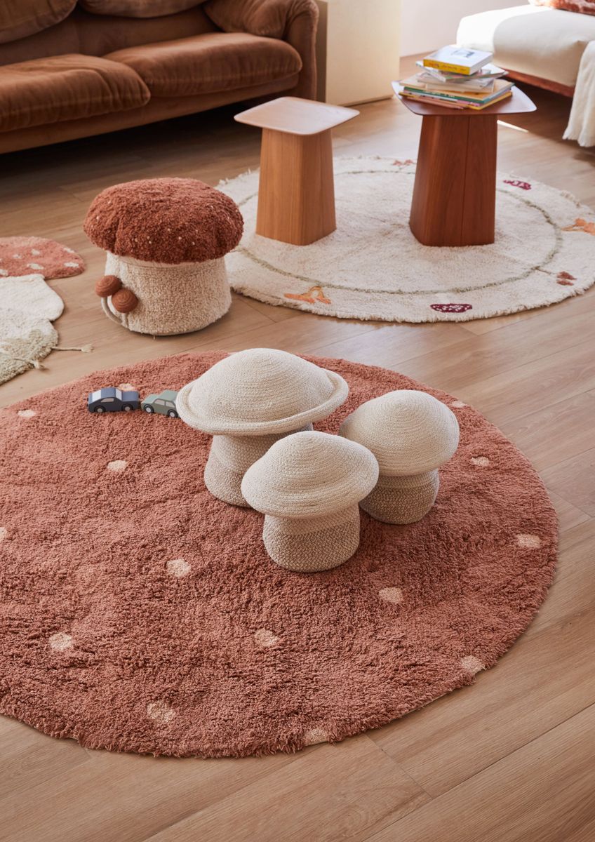 Baumwollteppich Rund mit Punkten 140 cm, Rose online kaufen bei BioKinder