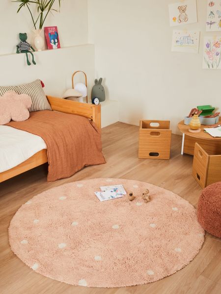 Baumwollteppich Rund mit Punkten 140 cm, Hellblau online kaufen bei BioKinder