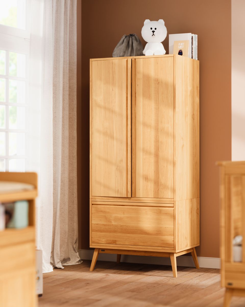laura retro schrank mit schubkasten, massivholz kiefer naturweiß