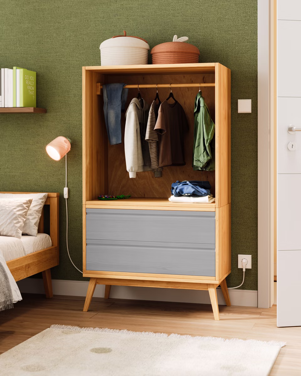 Laura Set offener Retro Kinder-Kleiderschrank mit Schubladen Laura Set offener Retro Kinder-Kleiderschrank mit Schubladen