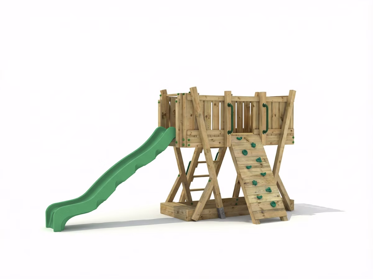 Spielturm mit Rutsche und Sandkasten Spielturm mit Rutsche und Sandkasten